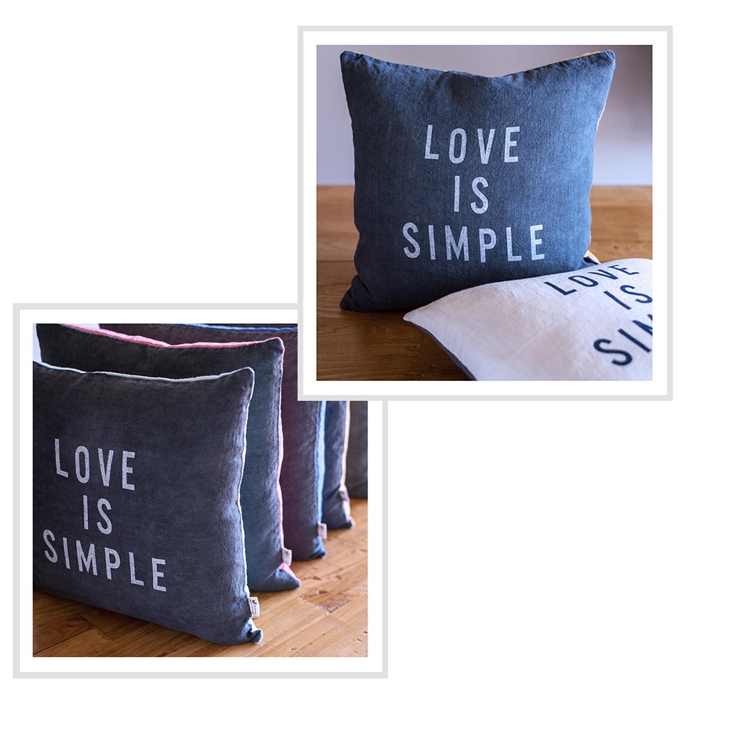 LOVE IS SIMPLE PILLOW IN HEAVY METAL BLUE